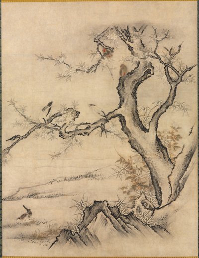 Blumen und Vögel in einer Frühlingslandschaft von attributed to Kano Motonobu