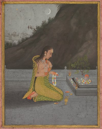 Eine Nachtszene der Shiva Puja (recto) von attributed to Muhammad Rizavi Hindi