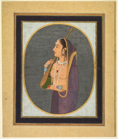 Hofdame singt und spielt die Vina von attributed to Muhammad Rizavi Hindi