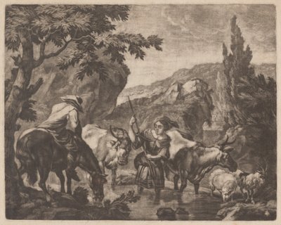 Rinder durchqueren einen Bach von attributed to Robert Robinson,after Nicolaes Pietersz Berchem