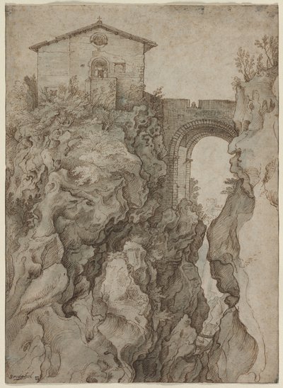 Ponte San Rocco in Tivoli von attributed to Willem van Niewlandt