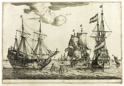 Drei vertäute Segelschiffe, aus Dreizehn Marineszenen von called Zeeman Reinier Nooms