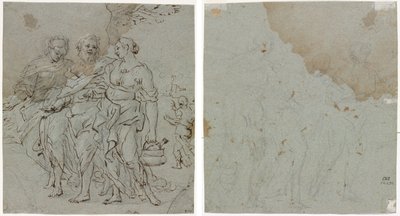 Lot und seine Töchter (recto) Skizze für Lot und seine Töchter (verso) von circle of Pietro da Cortona