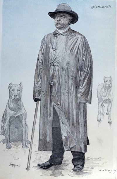 Kanzler Bismarck und seine Hunde, Titelillustration aus La Revue Illustrée, graviert von Florian, Oktober 1887 von de La Barre