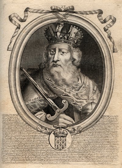 Karl der Große (Karl I. genannt der Große, Carolus Magnus, 742-814), König der Franken - Karl der Große (Carolus Magnus, Karl der Große) (747-814) König der Franken und christlicher Kaiser des Westens - Gravur aus 