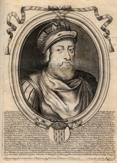 Porträt von Childebert I., König der Franken - König Childebert I. (497-558) - Gravur aus 