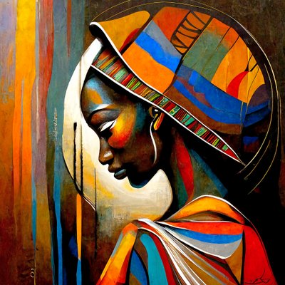 Abstrakte Kunst: Afrikanische Frau im Gebet von F. Abderrahim