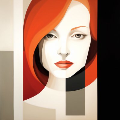 Abstraktes minimalistisches zeitgenössisches Mädchenporträt von F. Abderrahim