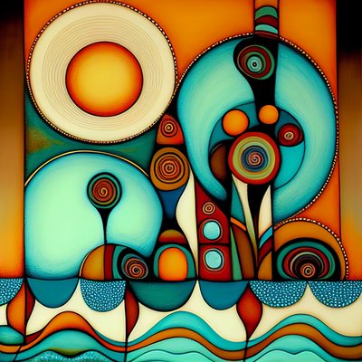 Abstrakter Strand, welliges Meer & Wind, inspiriert von Hundertwasser von F. Abderrahim