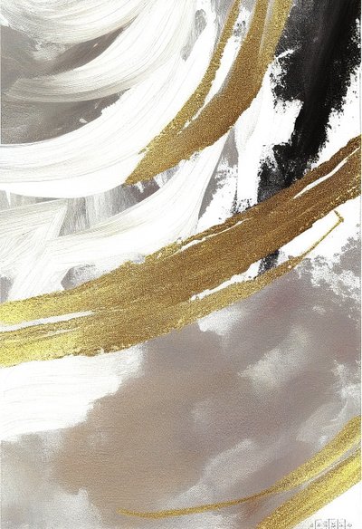 Abstrakte Malerei, Schwarz und Grau mit Gold-Effekt von F. Abderrahim