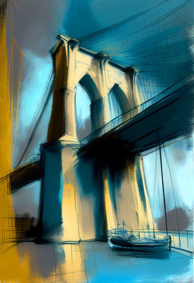 Abstrakte Skizze Brooklyn Bridge auf Leinwand von F. Abderrahim