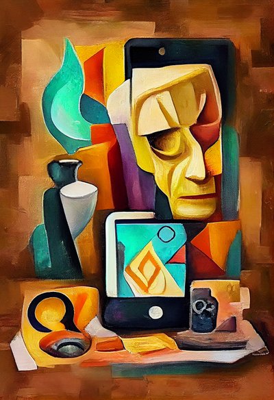 Abstrakte surrealistische Malerei, inspiriert von Picasso von F. Abderrahim
