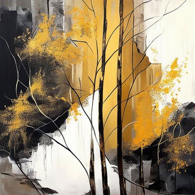Goldener abstrakter Wald im Herbst, Wandkunst von F. Abderrahim