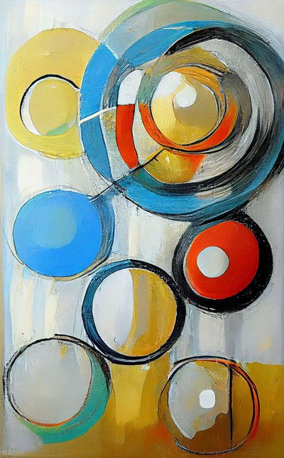 Mehrfarbige abstrakte Kreise, Leinwandkunst von F. Abderrahim