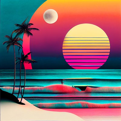 Sonnenuntergang über dem Strand und Palmen von F. Abderrahim
