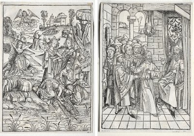 Der Schatzbehalter: Moses wird von der Tochter des Pharao gefunden (recto); Der Schatzbehalter: Christus vor Kaiphas (verso) von firm of Christophe Philippe Oberkampf