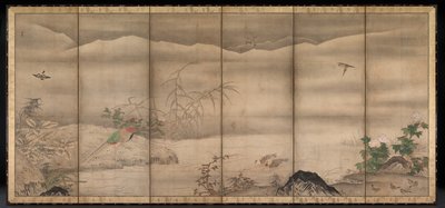 Vögel und Blumen in einer Landschaft der vier Jahreszeiten von follower of Sesshū Tōyō