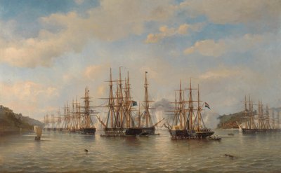 Niederländische, englische, französische und amerikanische Geschwader in japanischen Gewässern während der Expedition unter der Leitung des französischen Kommandanten Constant Jaurès, September 1864 von jonkheer Jacob Eduard van Heemskerck