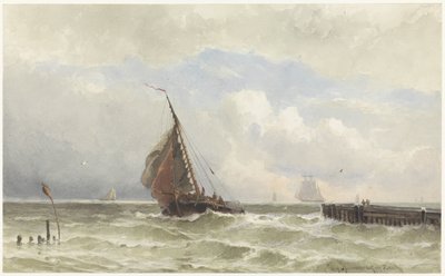 Hafen von Vlissingen mit einlaufendem Segelschiff von jonkheer Jacob Eduard van Heemskerck