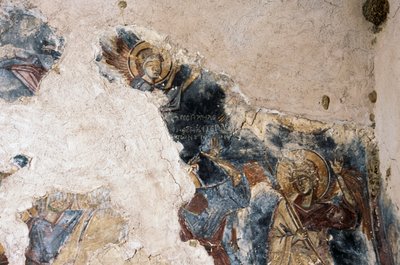 Engel und Heiliger, Detail eines Freskos in der Kirche Agios Georgios Apodoulou, Apodoulou, Kreta, Griechenland (Foto) von Theodore Charles Ange Coquelin