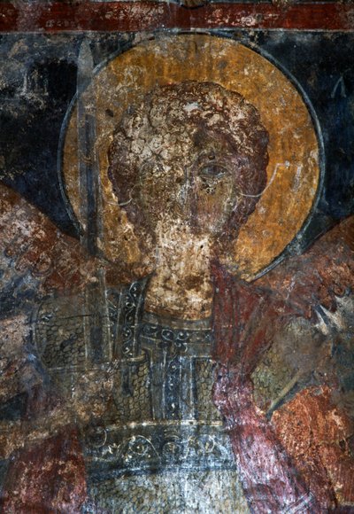 Figur eines Heiligen, Fresko in der byzantinischen Kirche Agios Constantinos und Agia Eleni, Voukolies, Kreta, Griechenland (Foto) von Theodore Charles Ange Coquelin