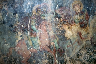 Heilige zu Pferd, Fresko in der byzantinischen Kirche von Agios Athanasios, Kefali, Kreta, Griechenland (Foto) von Theodore Charles Ange Coquelin