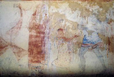 Frau und Jugendlicher, Fresko, Grab der Blauen Dämonen, Nekropole von Tarquinia (UNESCO-Welterbeliste, 2004), Latium, Italien, etruskische Zivilisation, 5. Jahrhundert v. Chr. (Foto) von Theodore Charles Ange Coquelin