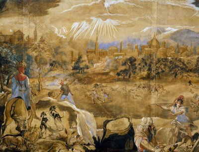 Hirschjagd (mit idealer Ansicht von Florenz im Hintergrund), Detail, ca. 1565 von or Zuccaro Federico Zuccari