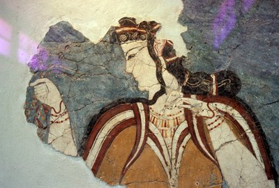 Fresko-Fragment mit weiblicher Figur, aus Mykene, Griechenland, mykenische Zivilisation von Unbekannt Unbekannt