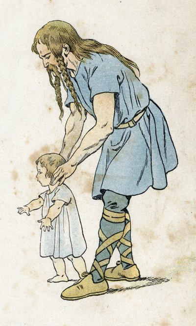 Ein Gallier mit seinem Kind. In „Frankreich, seine Geschichte erzählt von G. Montorgueil, illustriert von Job“ 1896. Private Sammlung. von pseudonym for Onfray de Breville Jacques Job