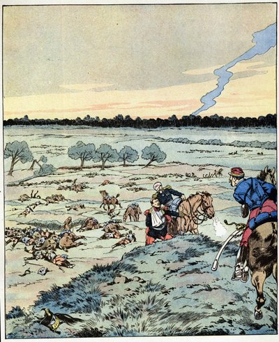 Schlachtschiffe? Es gibt keine mehr! Antwort eines Generals an einen Offizier, der bei der Schlacht von Reischoffen Verstärkung forderte, bekannt für seine schwere Pflicht im Jahr 1870. Illustration von Job (Jacques Marie Gaston Onfray und Breville) für da von pseudonym for Onfray de Breville Jacques Job
