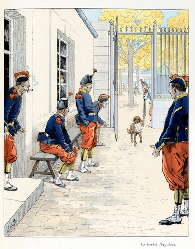 Illustration aus dem Buch „A la gloire des betes“, Text von A. Fabre, Zeichnungen von Jacques Marie Gaston Onfray de Breville dit JOB (1858-1931): Der Barbet Dagobert von pseudonym for Onfray de Breville Jacques Job