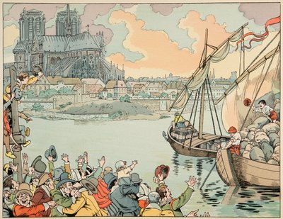 Illustration aus dem Buch „Le bon roy Henri“, illustriert von Jacques Marie Gaston Onfray de Breville dit JOB (1858-1931): Paris refuitaille - Private Sammlung von pseudonym for Onfray de Breville Jacques Job