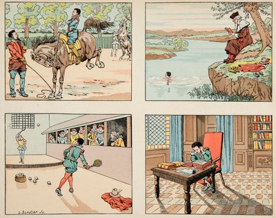 Illustration aus dem Buch „Le bon roy Henri“, illustriert von Jacques Marie Gaston Onfray de Breville dit JOB (1858-1931): Erziehung von Henri IV von pseudonym for Onfray de Breville Jacques Job
