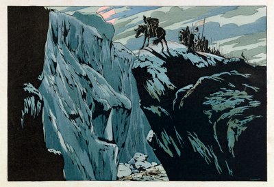 Illustration aus dem Buch „Les épées de France“: Tod von Roland in Roncevaux im Jahr 778 von pseudonym for Onfray de Breville Jacques Job