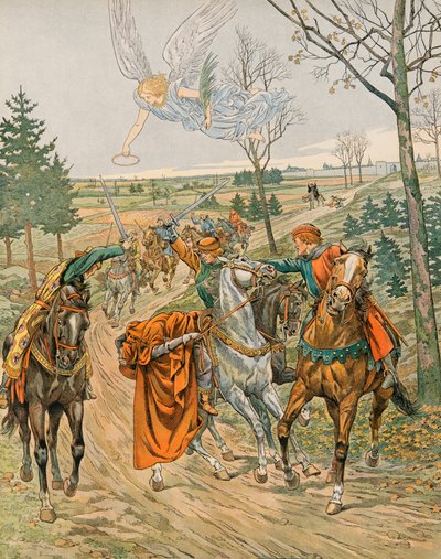 Geschichte Belgiens: Heiliger Albert von Leuven (ca. 1166-1192), Prinz von Lüttich wird 1192 in Reims von den Anhängern von Kaiser Heinrich VI. ermordet, Privatsammlung von pseudonym for Onfray de Breville Jacques Job