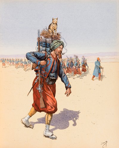 Jacques Marie Gaston Onfroy de Breville dit JOB (1858-1931) - Le Zouzou (Zouave auf Expedition in der Wüste), Privatsammlung von pseudonym for Onfray de Breville Jacques Job