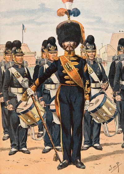 Uniformen der französischen Truppen zu allen Zeiten: Tambourmajor der Flottenbesatzungen (1837) von pseudonym for Onfray de Breville Jacques Job