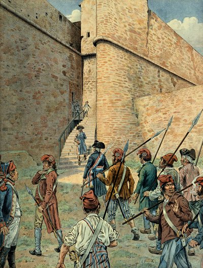 Napoleon I. Bonaparte (1769-1821) erkundet das Fort Carré von Antibes am 10. August. von pseudonym for Onfray de Breville Jacques Job