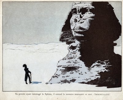 Napoleon studiert die Sphinx in Ägypten - Lithografie von Job (Jacques Onfroy de Bréville) aus „Le Grand Napoléon des Petites Enfants“ 1893. von pseudonym for Onfray de Breville Jacques Job