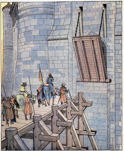 Öffne dich, es ist Frankreichs Glück! (oder „Öffne, es ist das Unglück König von Frankreich!“) Worte des Königs von Frankreich Philipp VI. genannt Philippe de Valois (1293-1350) vor der Levis-Brücke am Schloss Broye bei Crecy. Er wurde in der Schlacht verl von pseudonym for Onfray de Breville Jacques Job