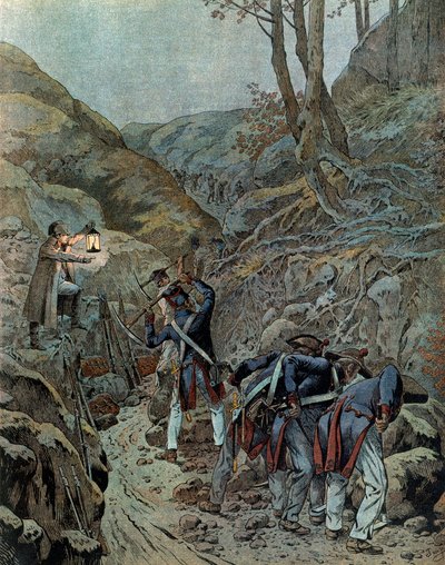 Preußenfeldzug (1806): Die Truppen arbeiteten daran, einen Durchgang für Kanonen am Fuße des Berges Iena zu erweitern von pseudonym for Onfray de Breville Jacques Job