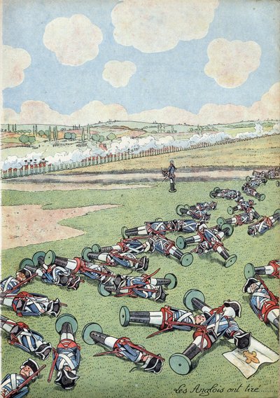 Szene der Geschichte Frankreichs mit Spielzeug: Krieg um die österreichische Erbfolge (1740-1748). Truppe von Infanteristen der französischen Armee, die von den Engländern in der Schlacht von Fontenoy am 11. Mai 1745 getötet wurden. In 