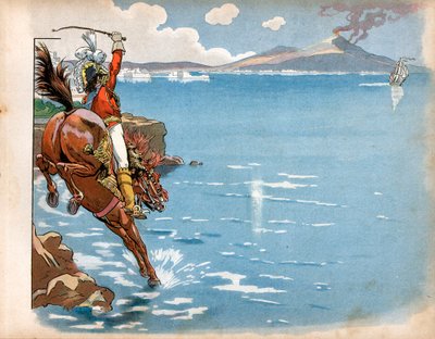 Die Engländer ritten an den Küsten seines Staates, und während er am Strand ritt, sah Joachim Murat (1767-1815), König von Neapel, eine englische Fregatte, trieb sein Pferd ins Wasser und griff an. Gravur von Jacques Marie Gaston Onfray de Breville von pseudonym for Onfray de Breville Jacques Job