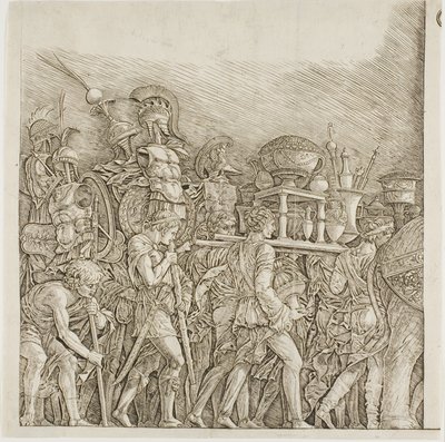 Triumph des Cäsar: Soldaten tragen Trophäen von school of Andrea Mantegna