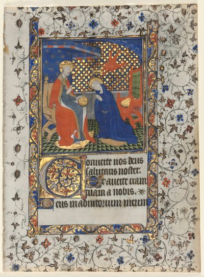 Bifolio aus einem Stundenbuch: Krönung der Jungfrau von workshop of Boucicaut Master