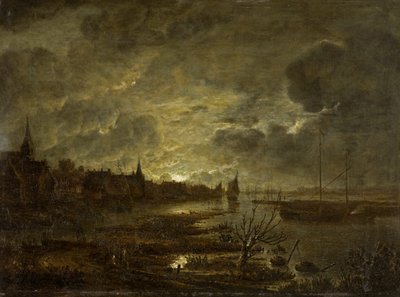 Ein Dorf an einem Fluss bei Mondlicht, ca. 1645-1700 von Aert van der Neer