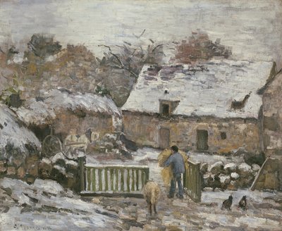 Ein Bauernhof in Montfoucault: Wirkung des Schnees, 1876 von Camille Jacob Pissarro