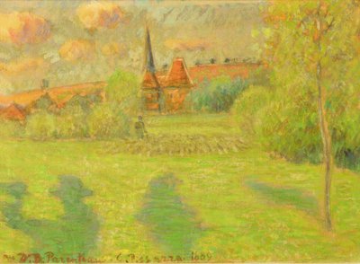 Der Hirte und die Kirche von Eragny, 1889 von Camille Jacob Pissarro