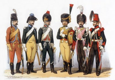Kostüme der französischen Armee: Lancers g-d: 1745 Jäger (unter Louis ...